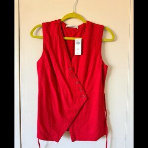 NWT Abercrombie & Fitch longline asymmetric linen vest // RED // XS